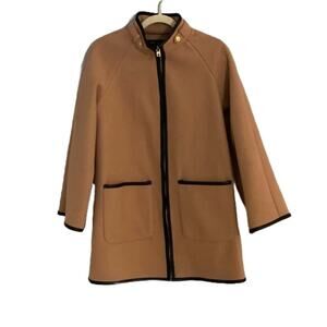 Marc New York Lightweight Camel Coat  Faux Leather Trim, Oversized Fit, XS